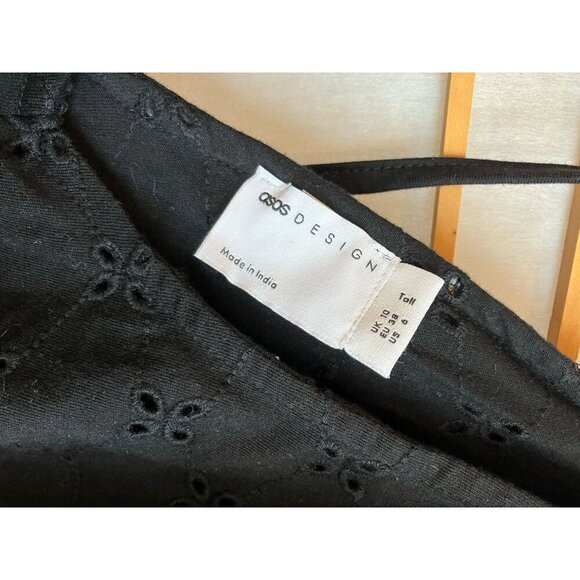 ASOS Design Black Eyelet Dress, NWoT, VNeck, Sz6 Tall, Beach, Boho - Picture 6 of 10